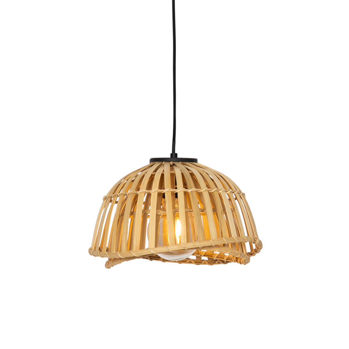 QAZQA Orientalna lampa wisząca czarna z naturalnym bambusem 30 cm - Pua