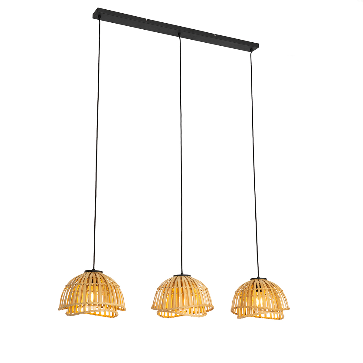 QAZQA Orientalna lampa wisząca czarna z naturalnym bambusem 3-punktowa - Pua