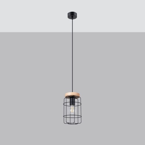 Gotto lampa wisząca 1xE27 czarna/jasne drewno SL.1263