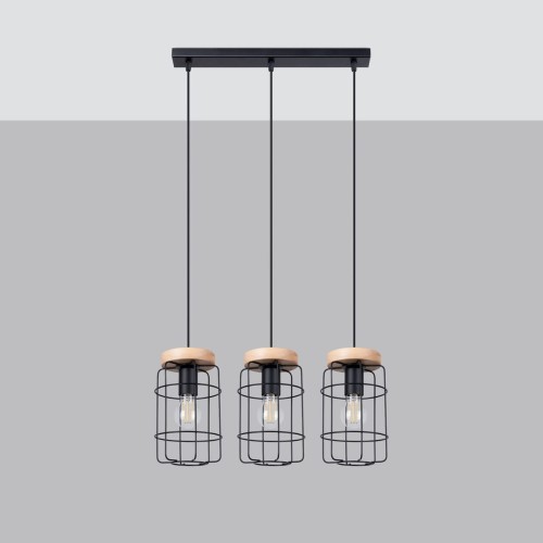 Gotto lampa wisząca 3xE27 czarna/jasne drewno SL.1264
