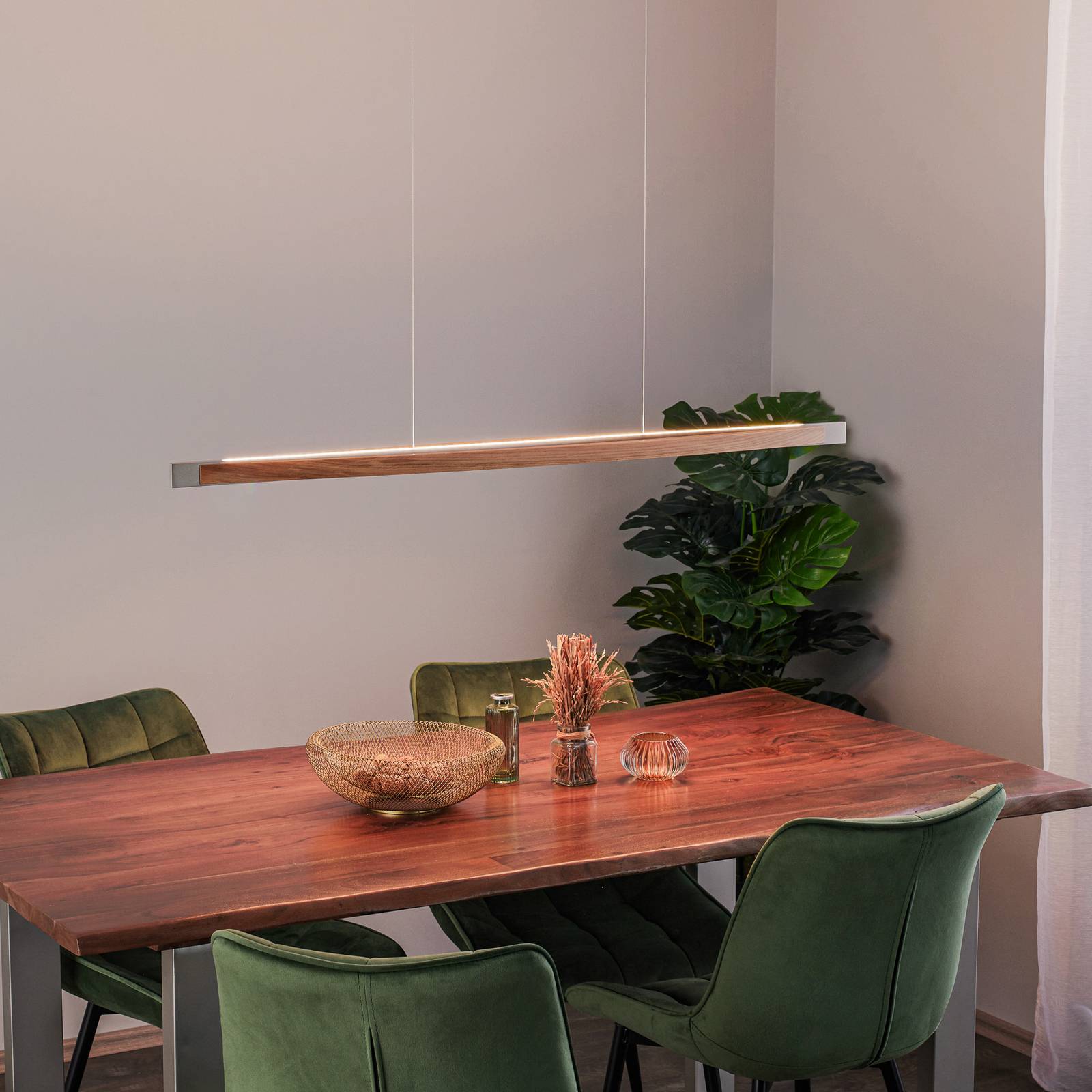 Quitani Lampa wisząca LED Kiera, dąb/nikiel, 118 cm