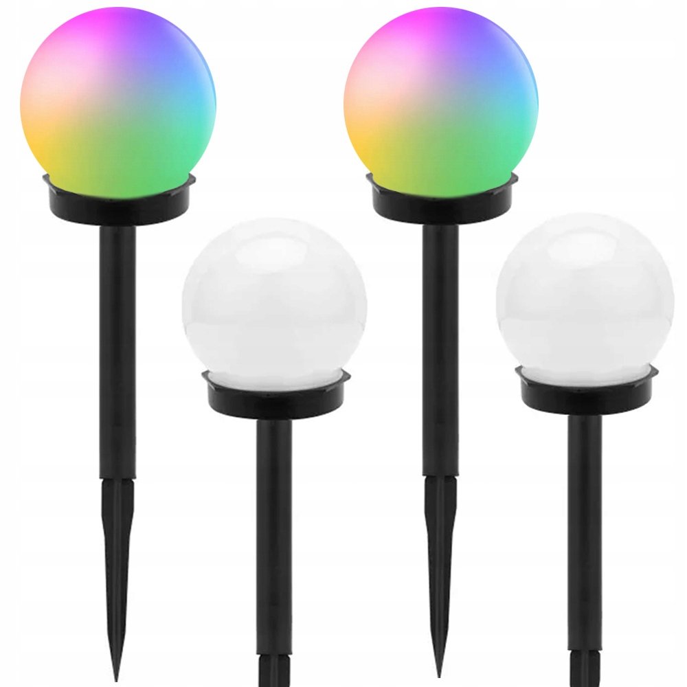 4X Lampa Solarna Ogrodowa Kula Rgb Wbijana 10 cm