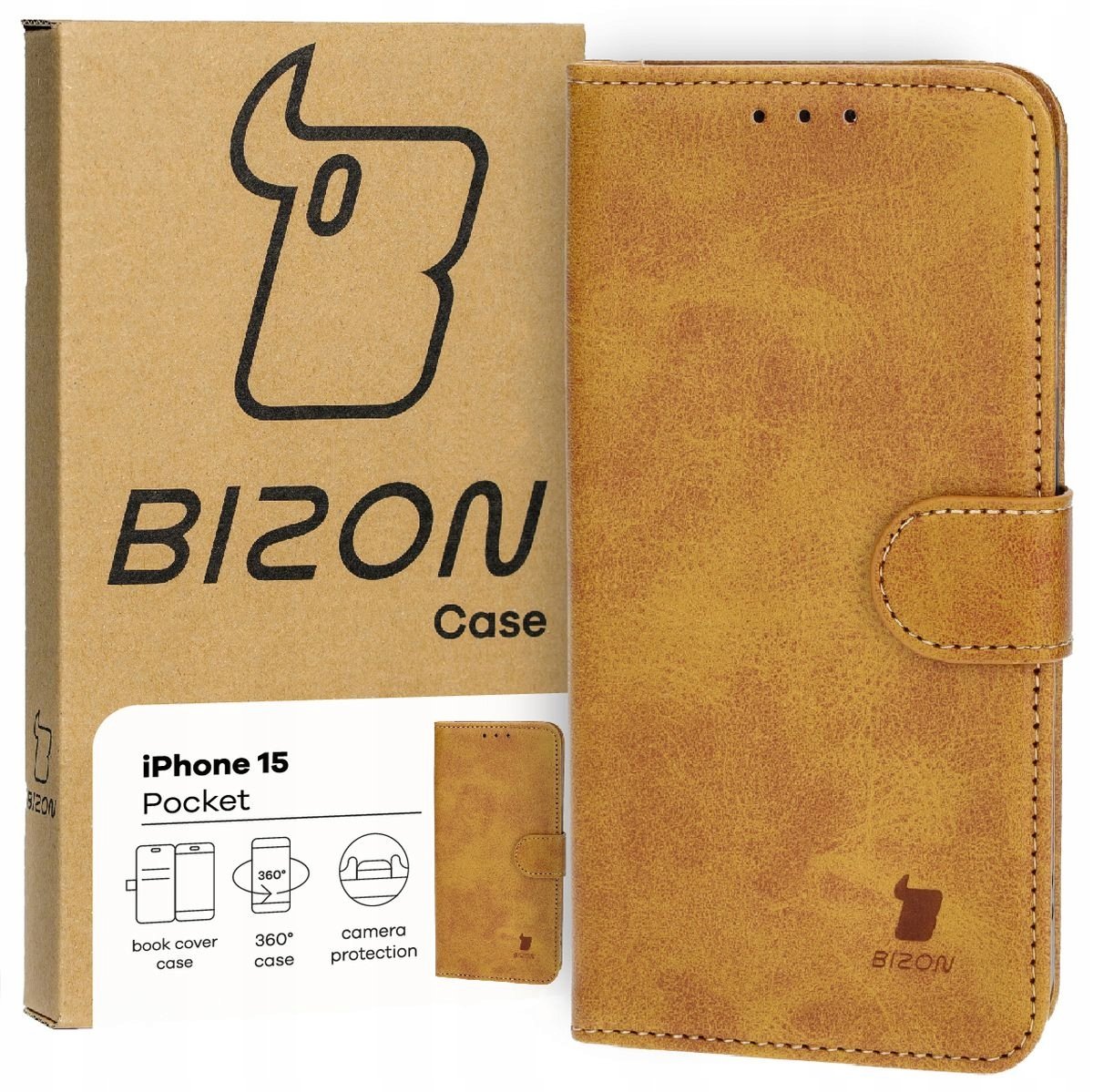 Etui Bizon Case Pocket do Apple iPhone 15, brązowe