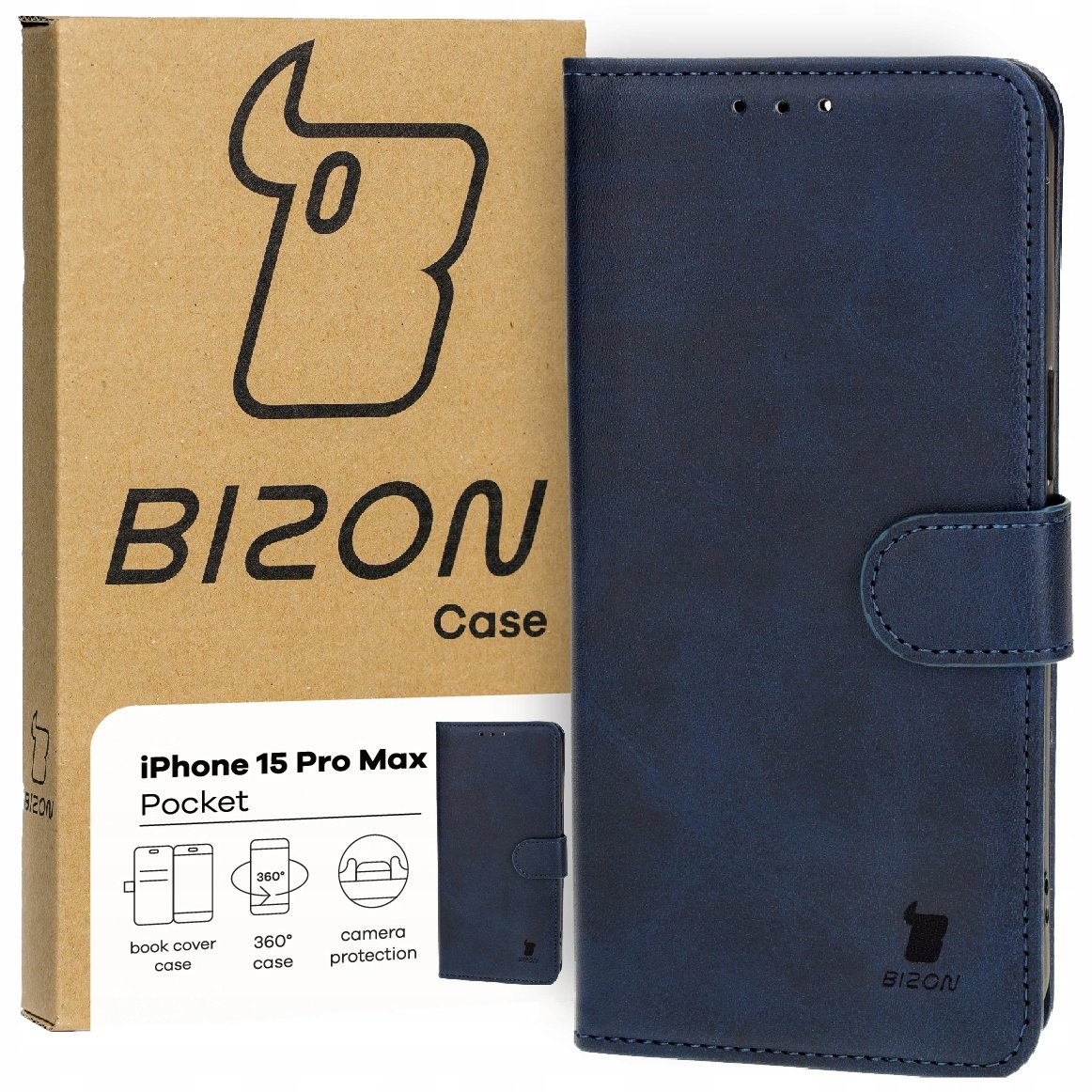 Etui Bizon Case Pocket do Apple iPhone 15 Pro Max, granatowe
