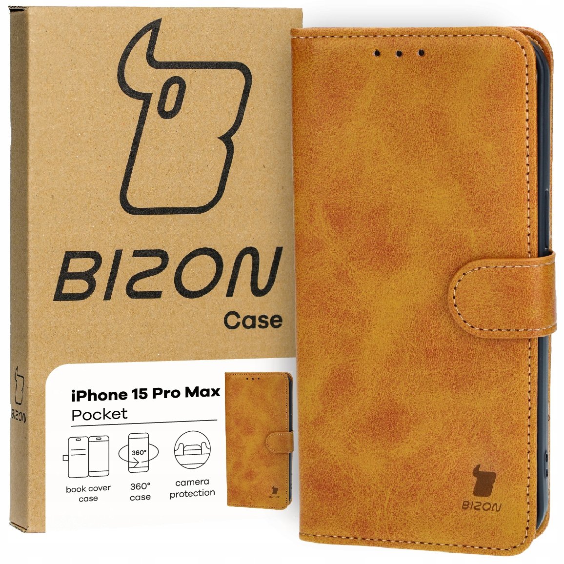 Etui Bizon Case Pocket do Apple iPhone 15 Pro Max, brązowe