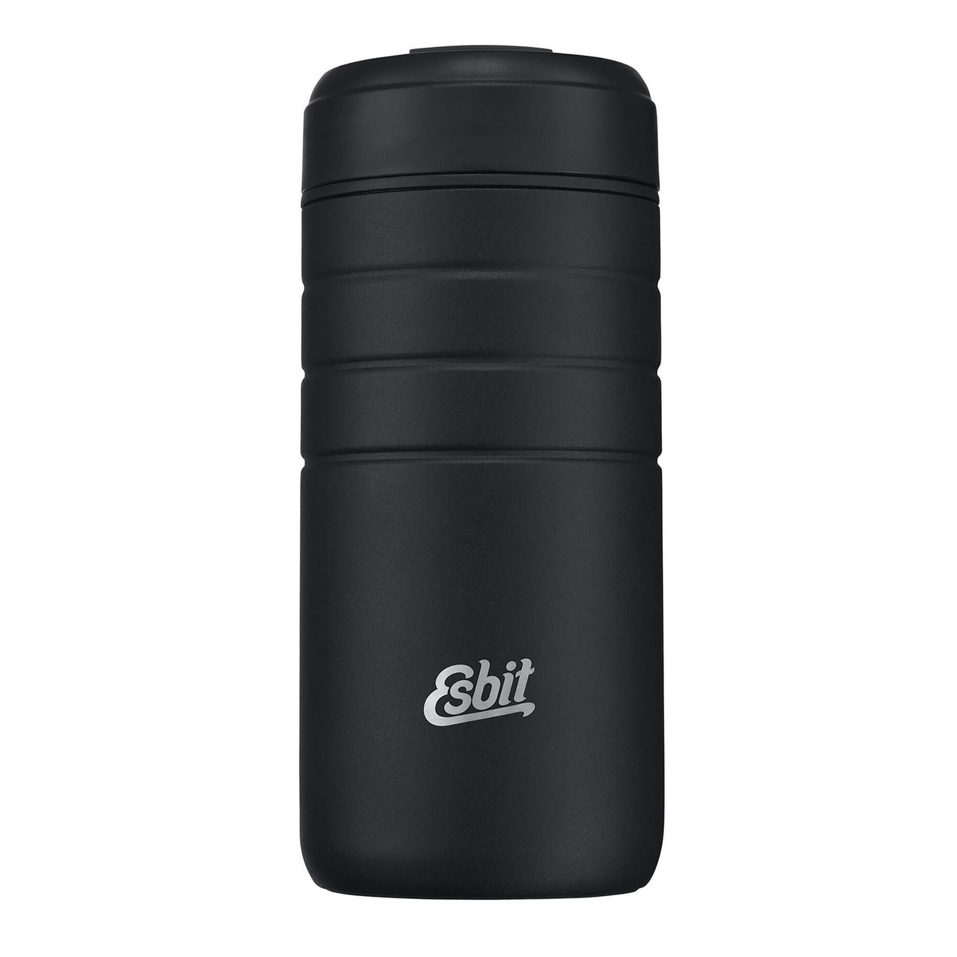Esbit Compagnie GmbH Compagnie Majoris kubek termiczny ze stali nierdzewnej, z zamknięciem na zatrzask, czarny, srebrny i inne, 450 ml, kubek termiczny do gorących i zimnych napojów, do kawy i herbaty, MGF450TL-BK MGF450TL-BK