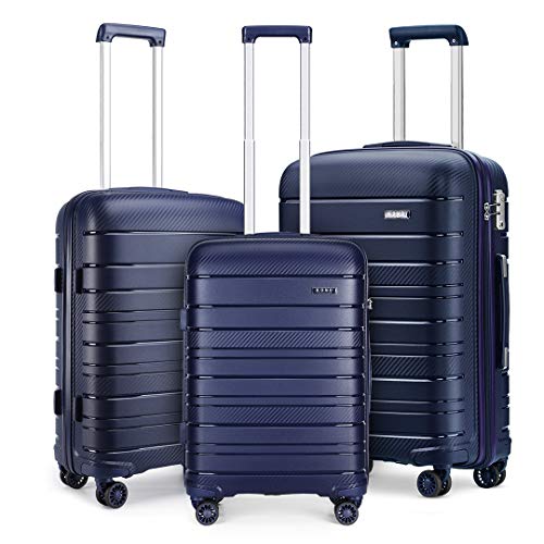 Kono Zestawy bagażowe 3 szt. walizka z twardą obudową z zamkiem TSA i 4 kółkami obrotowymi (granatowa), granatowy, Set of 3, Zestawy bagażowe z kołami obrotowymi