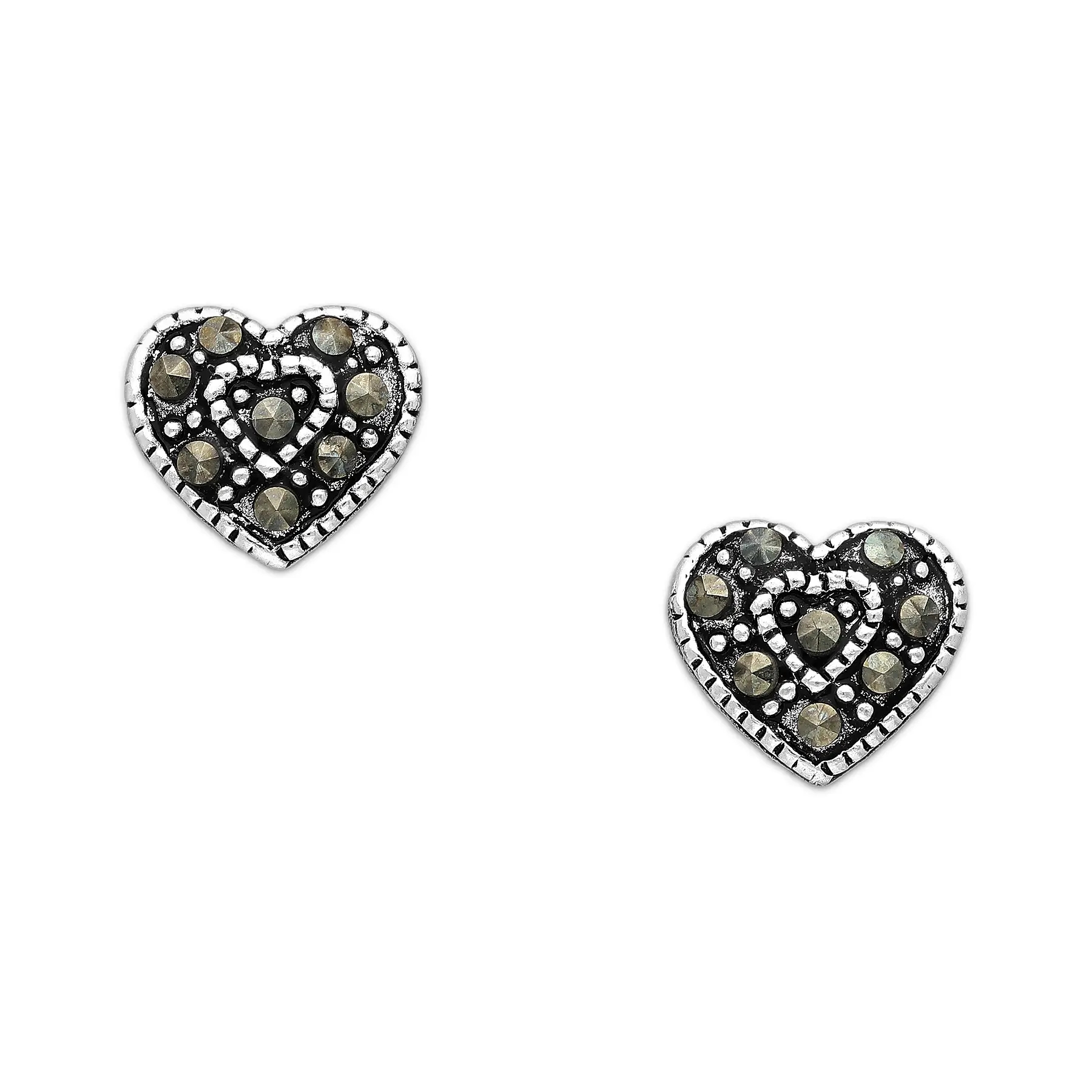 Srebrne Kolczyki Serca z Markazytami