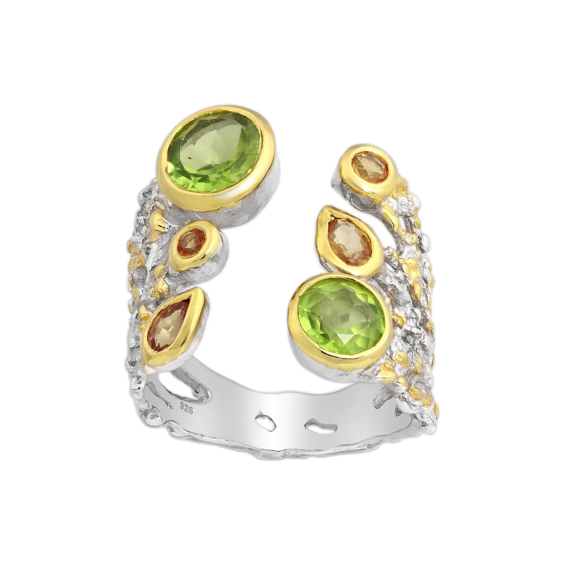 Srebrny pierścionek z Peridotami i Szafirami - Europa 17, US 8