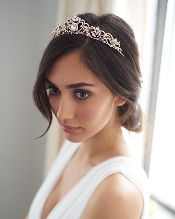 DIADEM ŚLUBNY KORONA kryształy ZŁOTA tiara ŚLUB