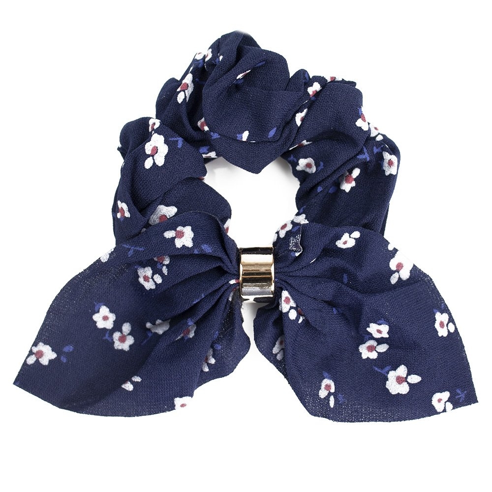 GUMKA do włosów FROTKA kwiaty SCRUNCHIES granatowa