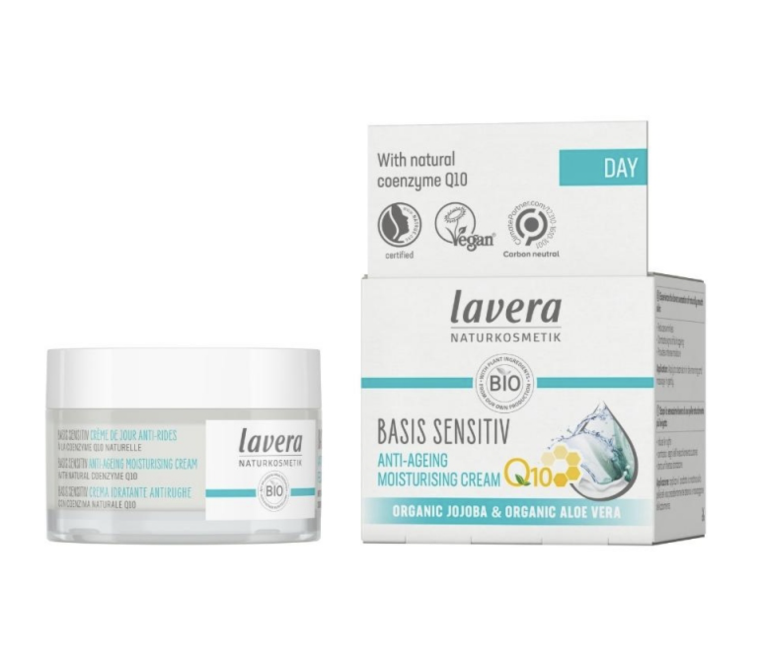 Lavera - Basis Sensitiv Anti-Ageing, Nawilżający krem ​​do twarzy z Q10, 50 ml