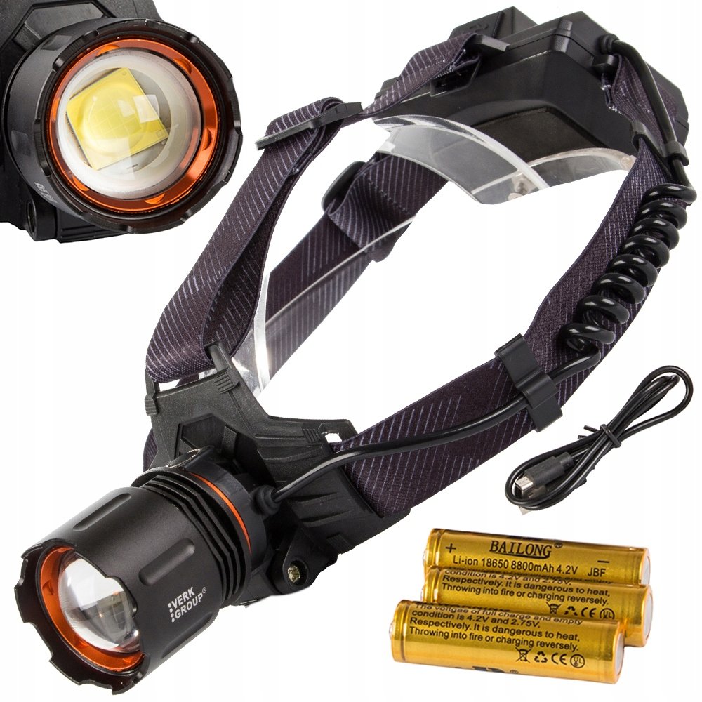 Latarka Czołowa Bailong Led Cree Xhp160 Powerbank