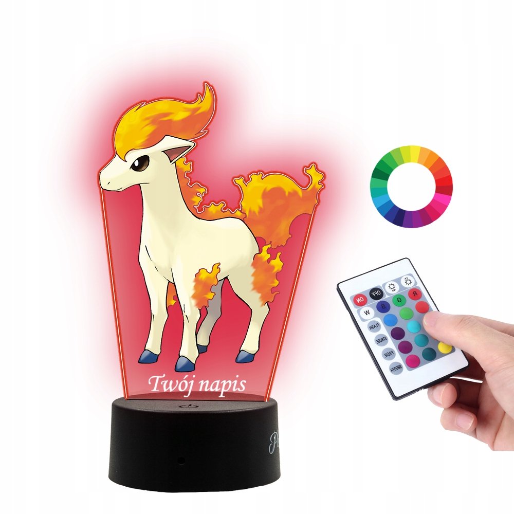 Lampka Na Biurko Statuetka Led z Nadrukiem UV Pokemon Ponyta na Prezent