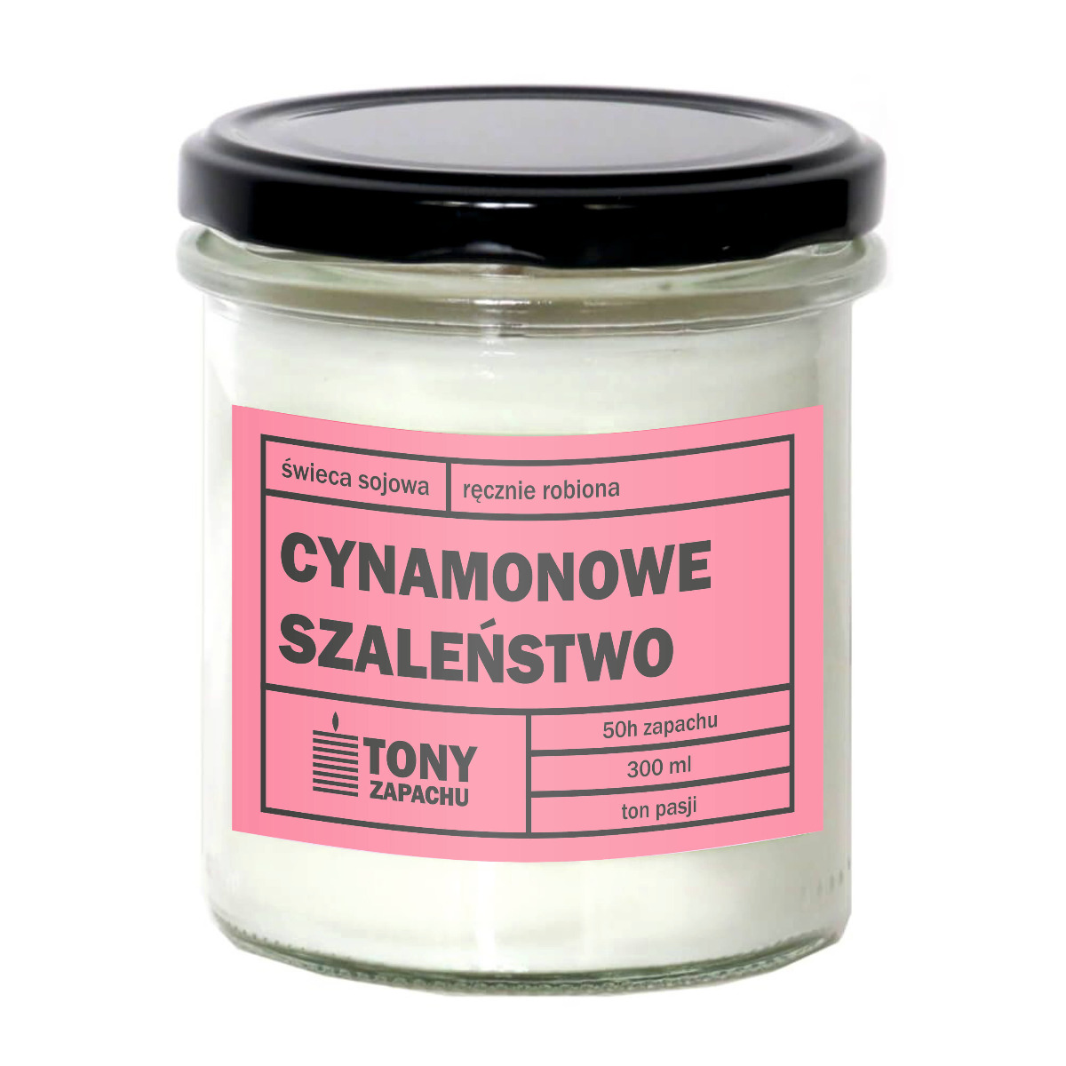 Świeca sojowa CYNAMONOWE SZALEŃSTWO - aromatyczna ręcznie robiona naturalna świeca zapachowa w słoiczku 300ml