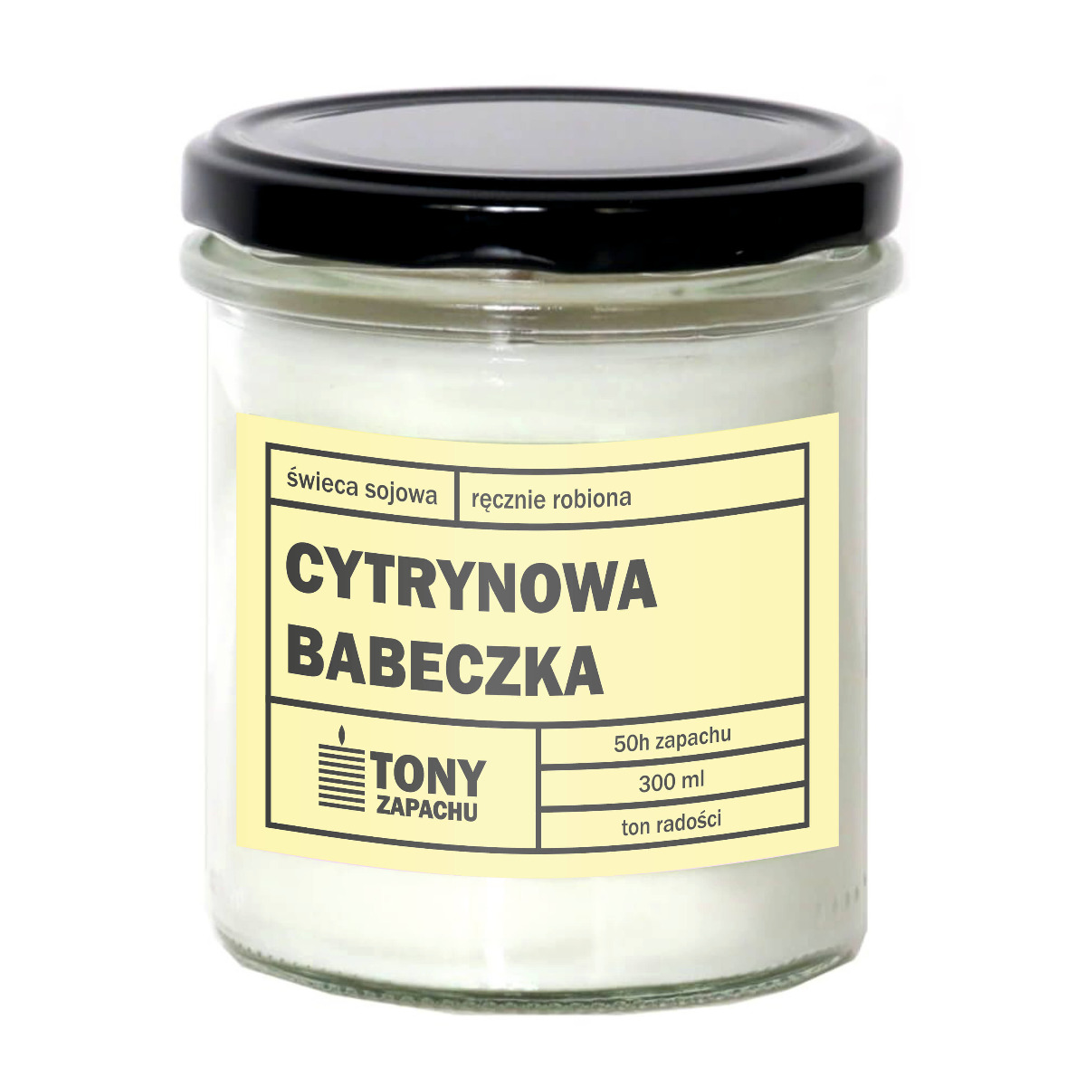Świeca sojowa CYTRYNOWA BABECZKA - aromatyczna ręcznie robiona naturalna świeca zapachowa w słoiczku 300ml