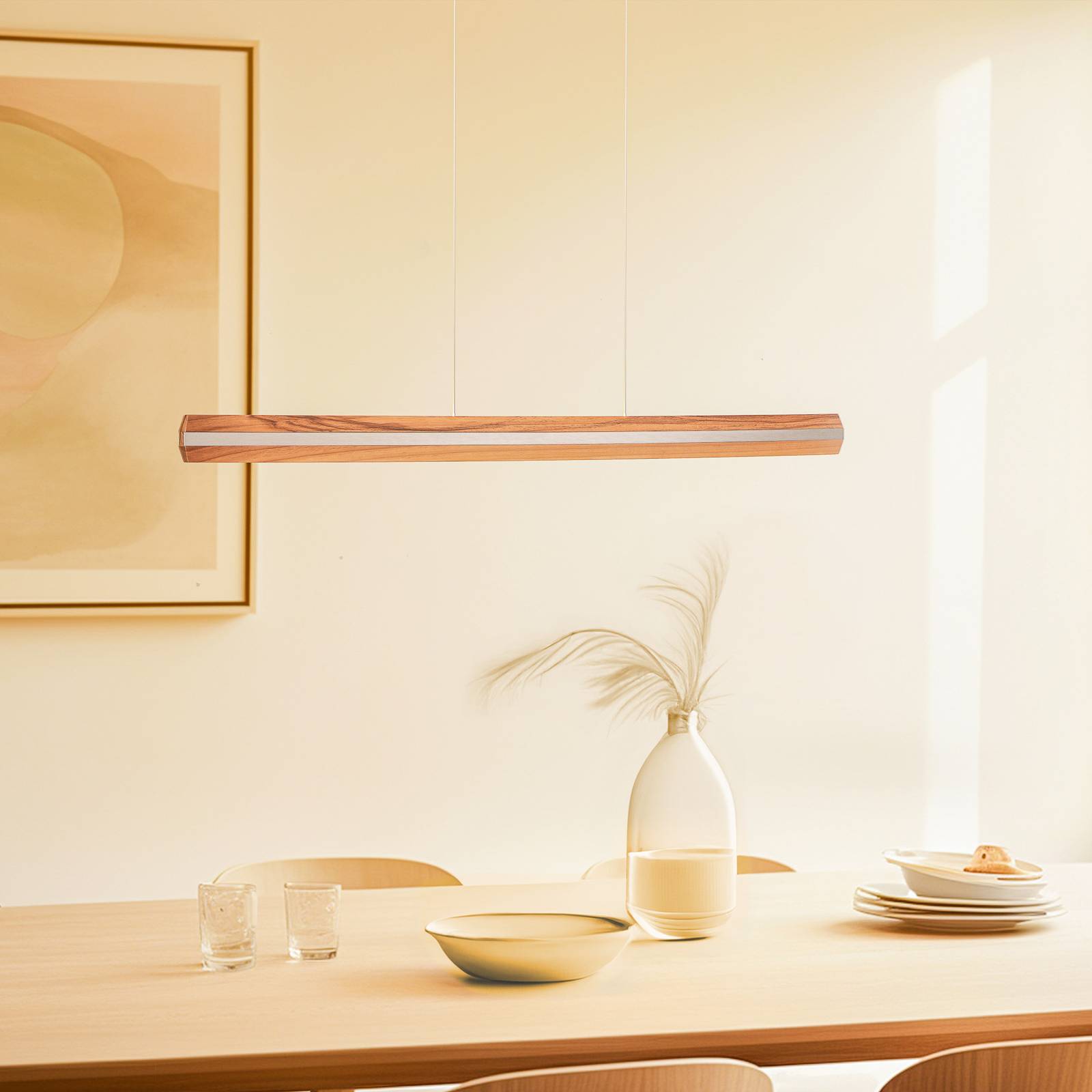 Lampa wisząca LED Quitani Elis orzech/nikiel 118 cm