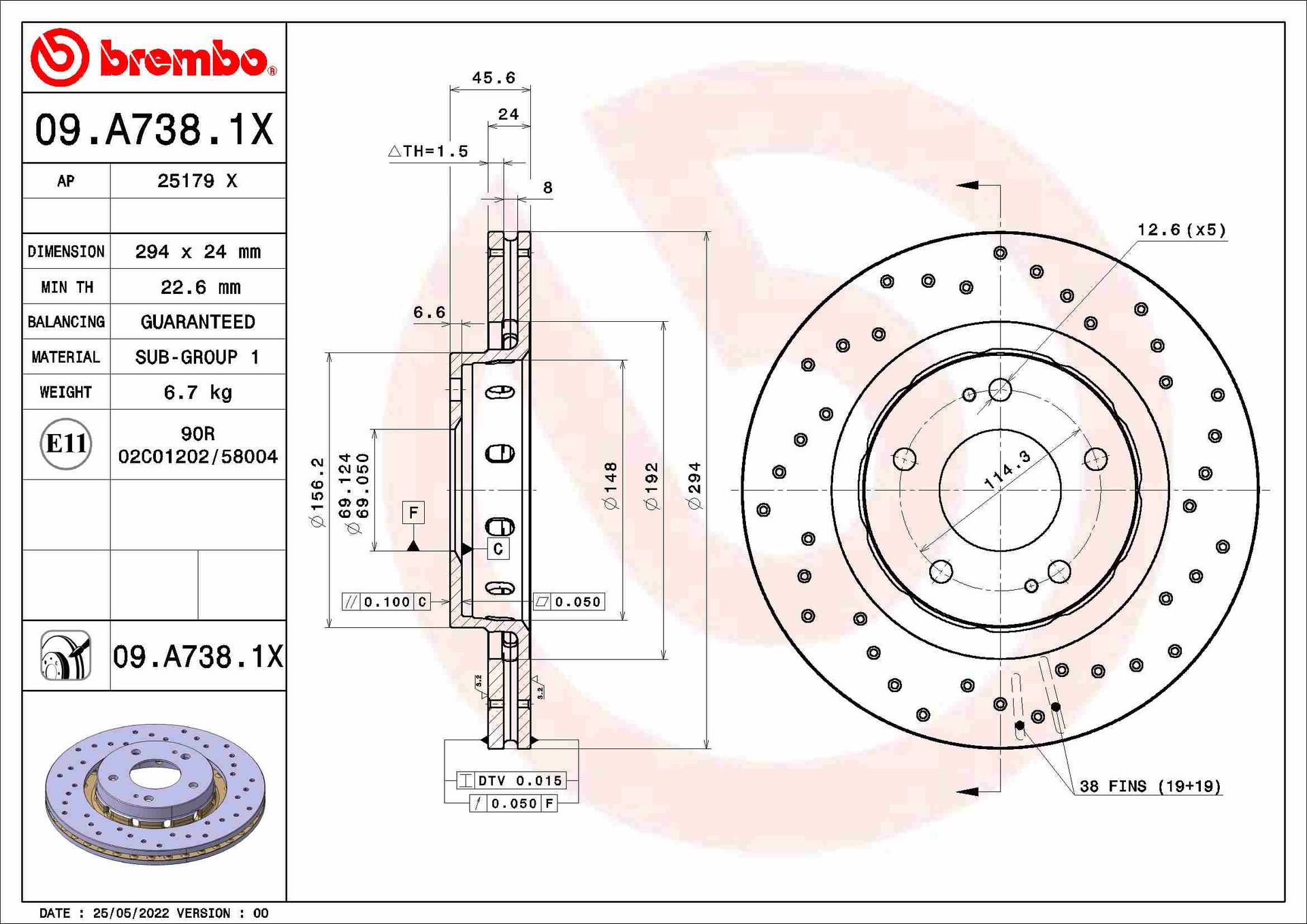 Tarcza hamulcowa BREMBO 09.A738.1X  w 24 h. Do 100 dni na zwrot. 100 tys. Klientów.