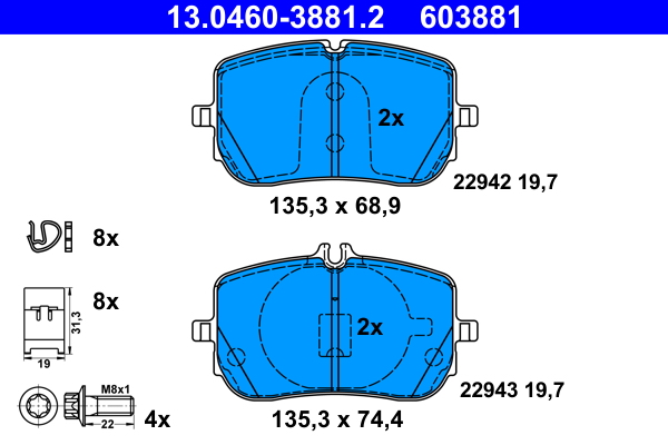 Klocki hamulcowe ATE 13.0460-3881 0004207100 MERCEDES W177 A-KLASA 18- przód