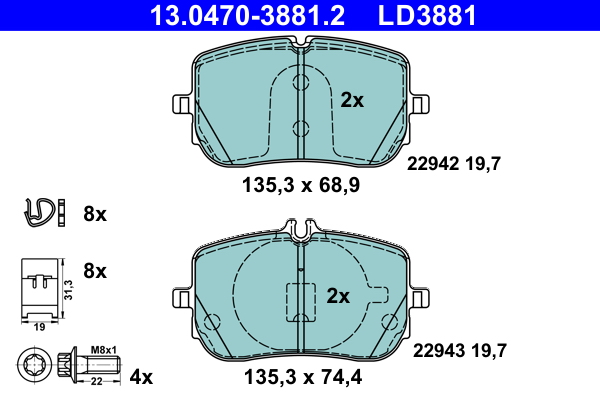 Klocki hamulcowe ATE 13.0470-3881 0004207100 MERCEDES W177 A-KLASA 18- przód