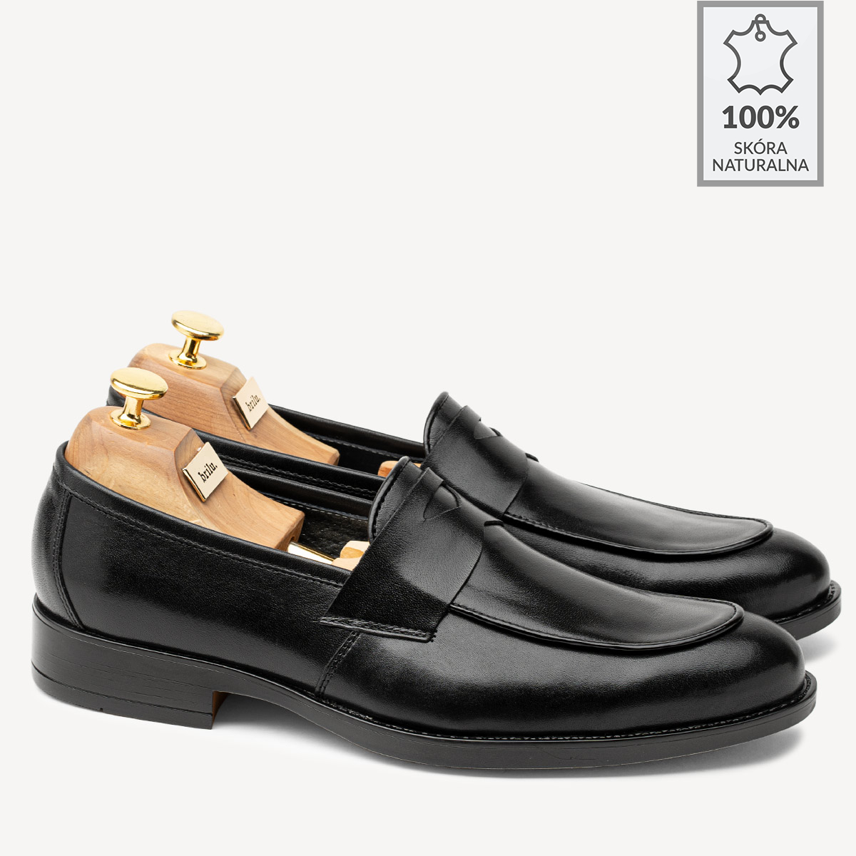 Eleganckie skórzane loafersy Darren czarne - BRILU