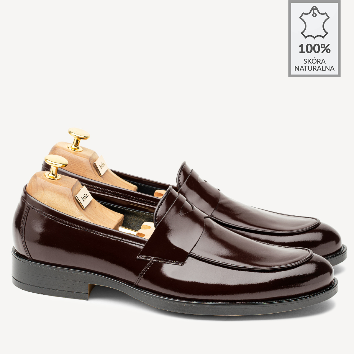 Eleganckie skórzane loafersy Darren bordowe - BRILU