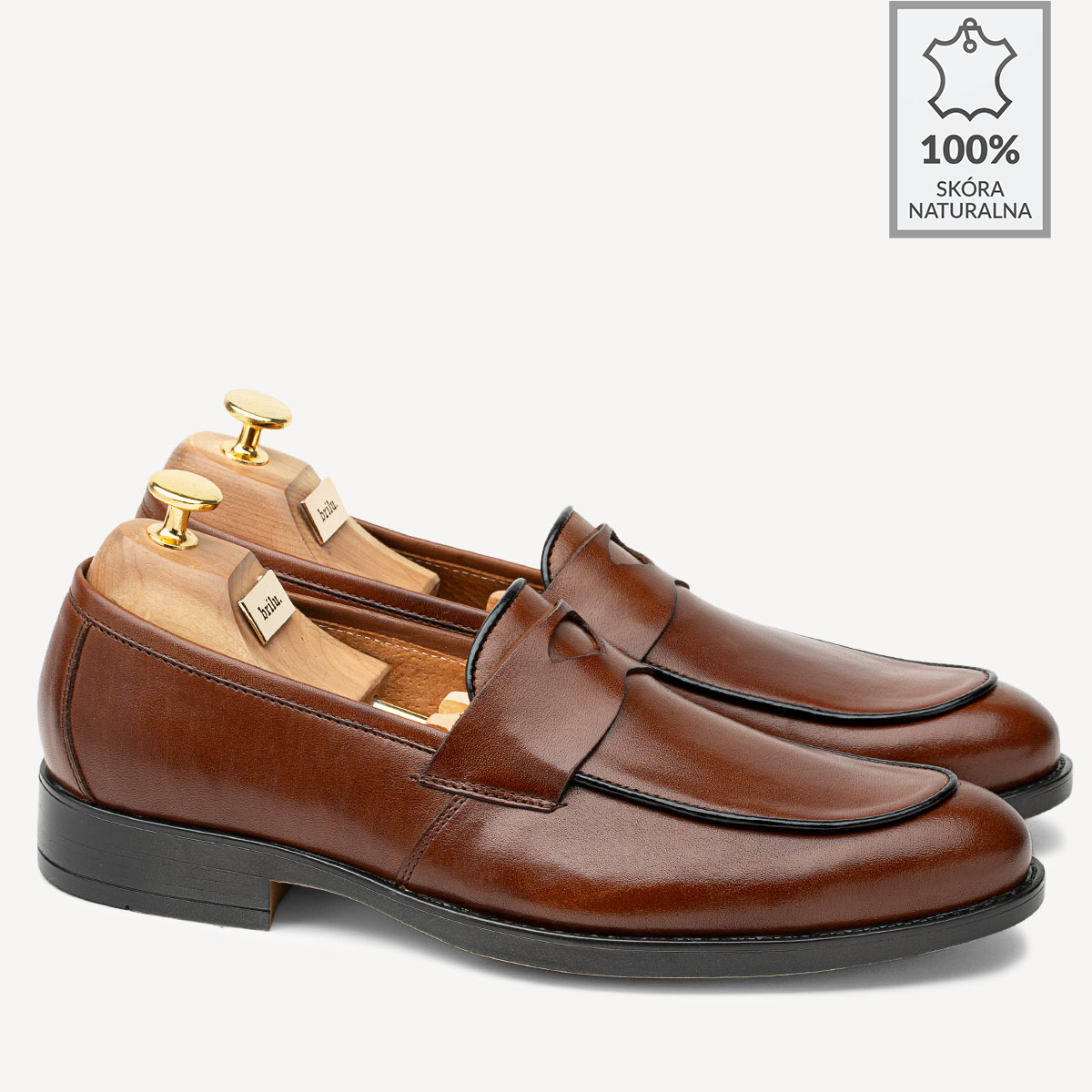 Eleganckie skórzane loafersy Darren brązowe - BRILU