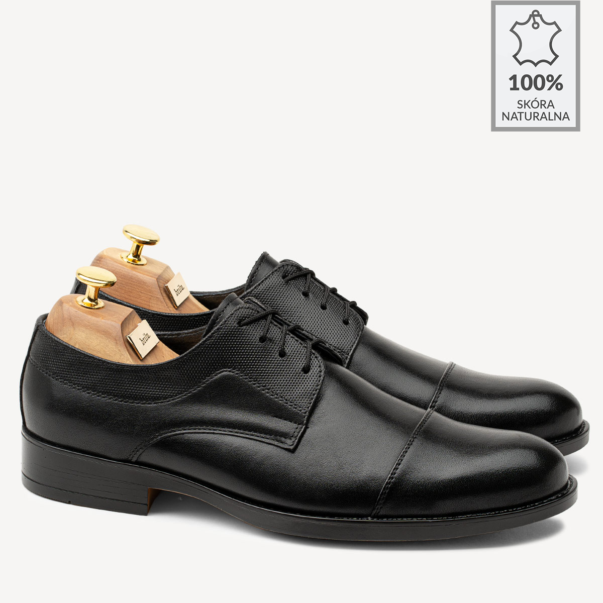 Eleganckie buty męskie ze skóry naturalnej Mitch czarne - BRILU