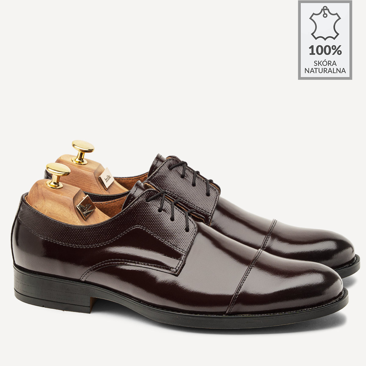 Eleganckie buty męskie ze skóry naturalnej Mitch bordowe - BRILU