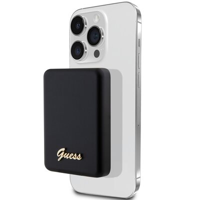 Guess Powerbank indukcyjny 15W GUPBM5ALGSGK 5000mAh czarny/black MagSafe Metal Script Logo