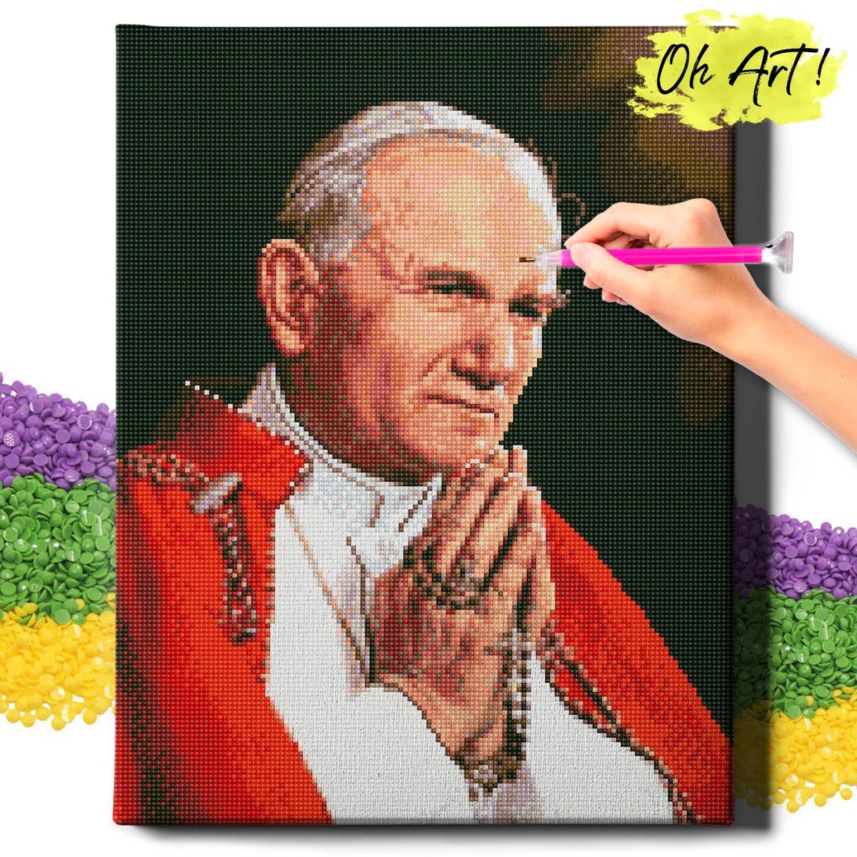 DIAMOND PAINTING 5D z RAMĄ Jan Paweł II Haft Diamentowy Duży Religia Mozaika 40x50 cm Oh Art!