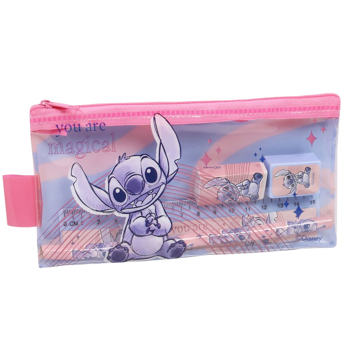 Stitch Disney Transparentny Piórnik Z Przyborami Szkolnymi