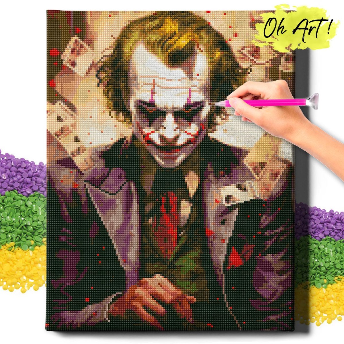 DIAMOND PAINTING 5D z RAMĄ Joker Haft Diamentowy Duży Joker i karty Mozaika 40x50 cm