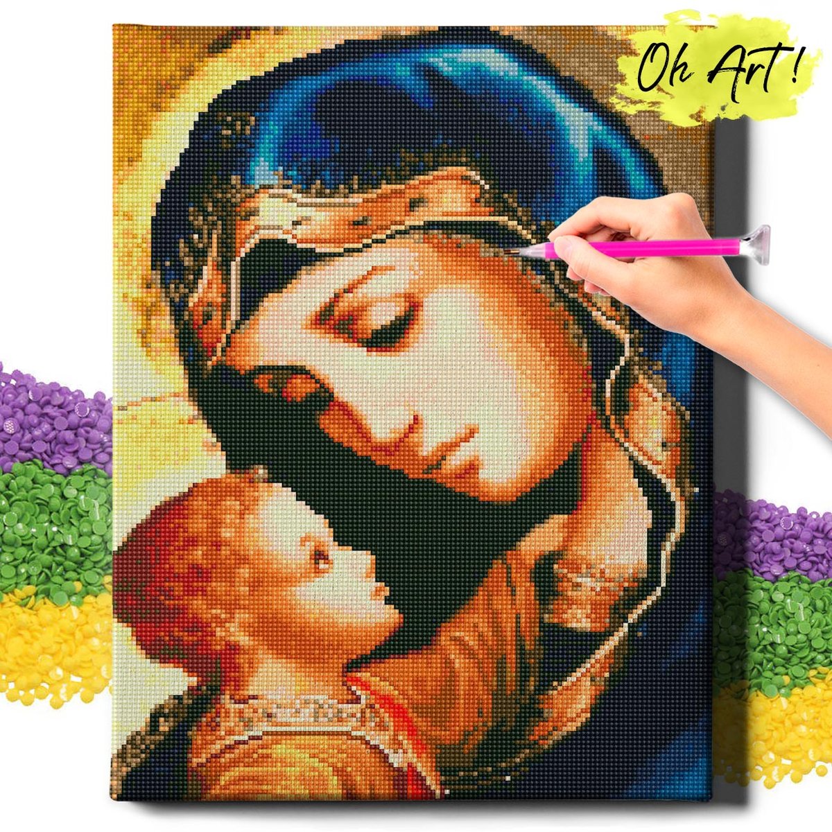 DIAMOND PAINTING 5D z RAMĄ Religia Haft Diamentowy Duży Matka Boska Mozaika 40x50 cm