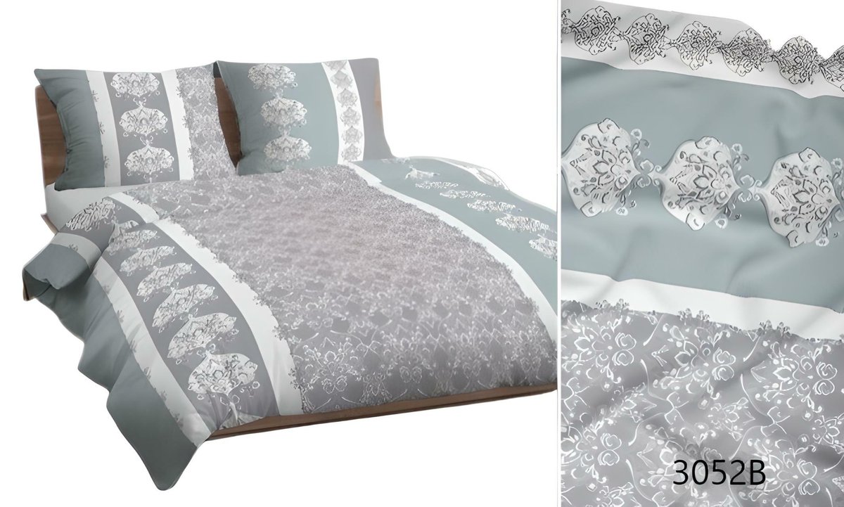 Pościel 140x200 szara miętowa ornamenty 3052 B bawełna Max