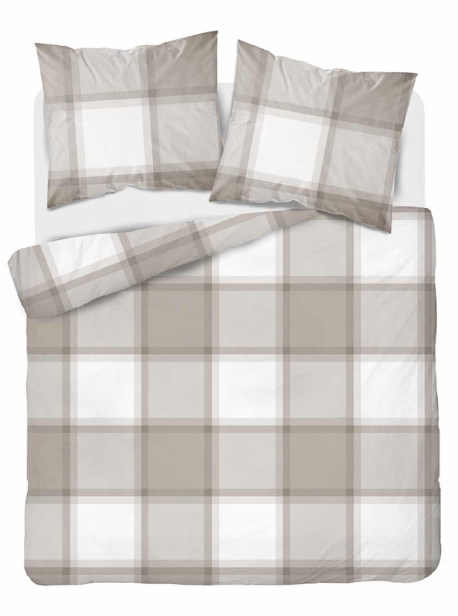 Pościel 220x200 jasno brązowa krata 4573 B Bawełna 16