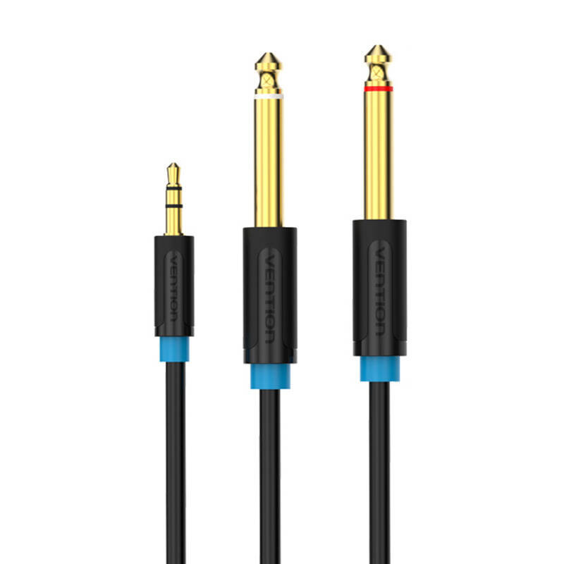 Vention, Kabel Audio 3,5Mm Trs Męski Do 2X 6,35Mm Męski 2M  Bacbh, Czarny