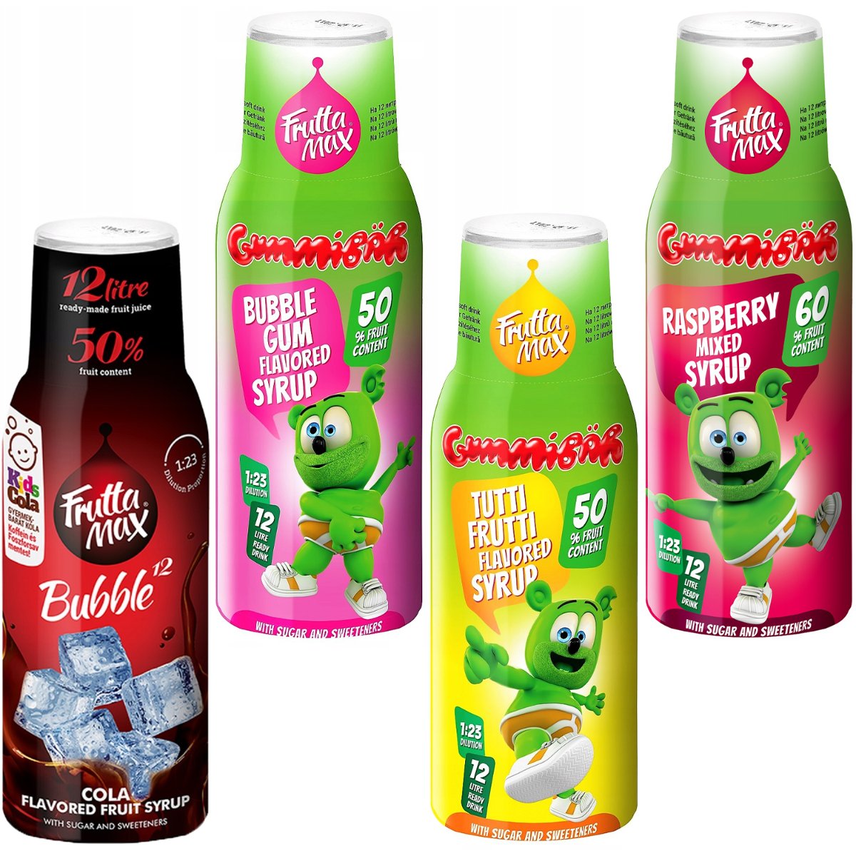 Syrop FruttaMax kids Mix Malin + Cola + Tutti Frutti + Guma balonowa