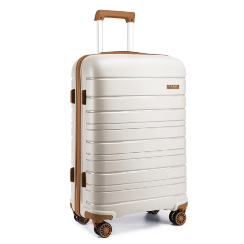 Kono Lekka duża walizka z twardą skorupą, 100 l, bagaż podręczny z zamkami TSA i 4 kołami obrotowymi (kremowa, 76 x 49 x 30 cm), Kremowy, biały, L(Large 28Inch), Walizka kabinowa z twardą obudową