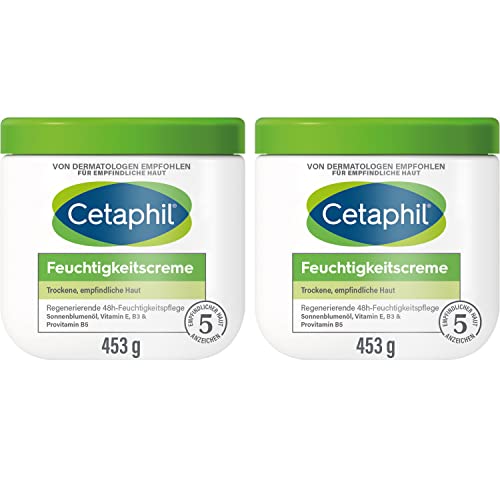 CETAPHIL Krem nawilżający, 2 x 453 g, do suchej i wrażliwej skóry, intensywnie nawilża przez 48 godzin i wzmacnia odporność, z Vit B3, prowitaminą B5, olejkiem słonecznikowym, olejkiem migdałowym,