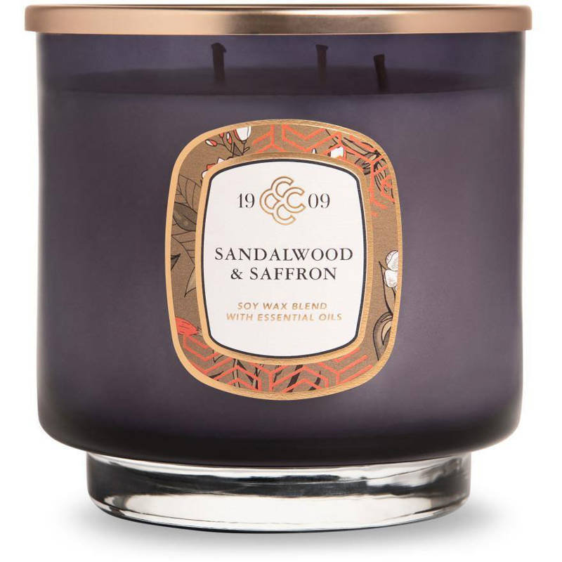Sojowa świeca zapachowa w pudełku 3 knoty Colonial Candle 567 g - Drzewo sandałowe Szafran Sandalwood & Saffron