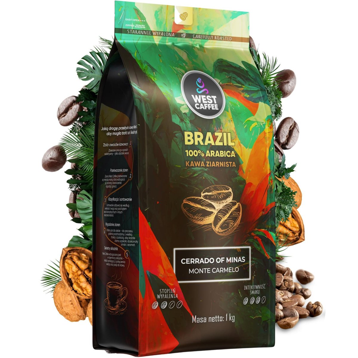 Kawa ziarnista Arabica West Caffee Brazil Monte Carmelo 1kg 1000 g