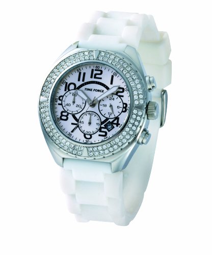 Time Force TF3033L02 damski analogowy zegarek kwarcowy ze srebrną tarczą i białym silikonowym paskiem, Wielobarwny/biały, pasek