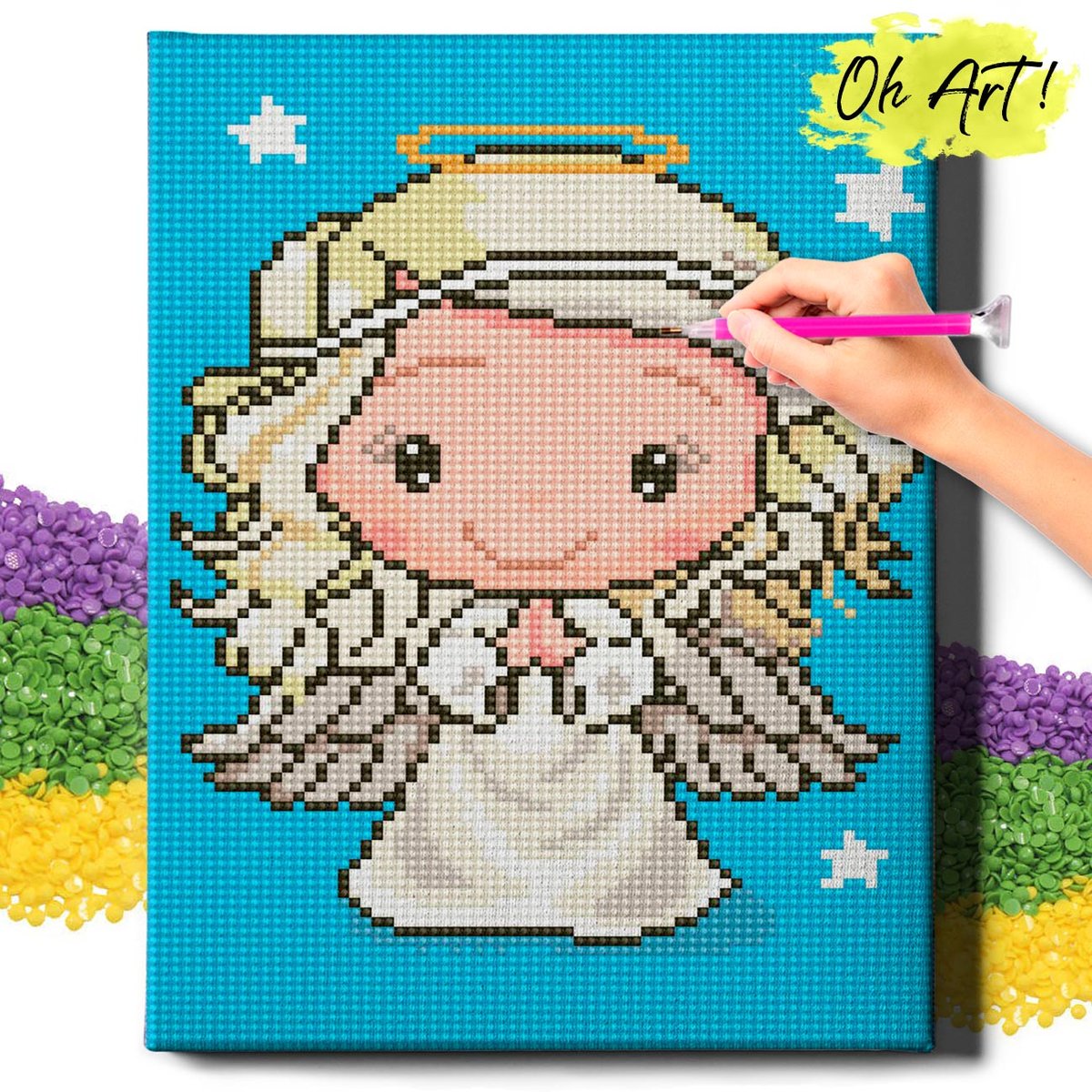 HAFT DIAMENTOWY 5D z RAMĄ Mały aniołek Diamond Painting Mozaika Dla Dzieci Oh Art!