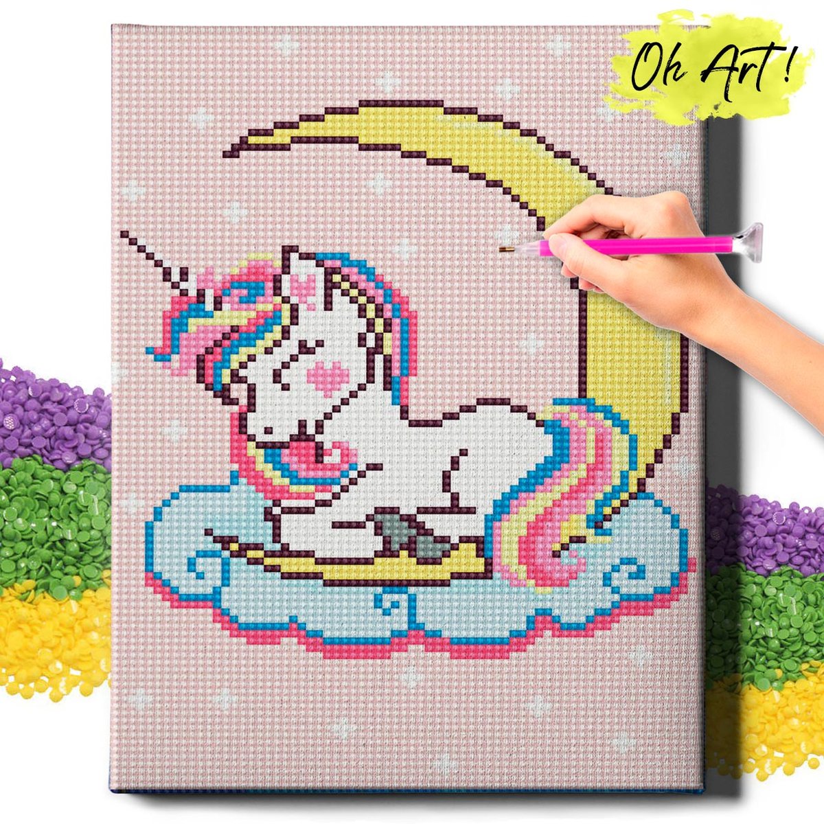 HAFT DIAMENTOWY 5D z RAMĄ Jednorożec na księżycu Diamond Painting Mozaika Dla Dzieci Zwierzęta Oh Art!