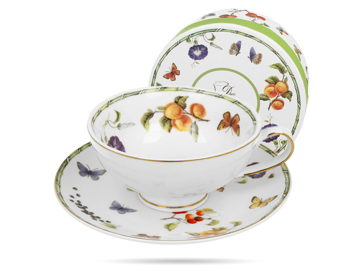 Filiżanka ze spodkiem 220 ml kwiaty Sweet Dream porcelana na prezent DUO