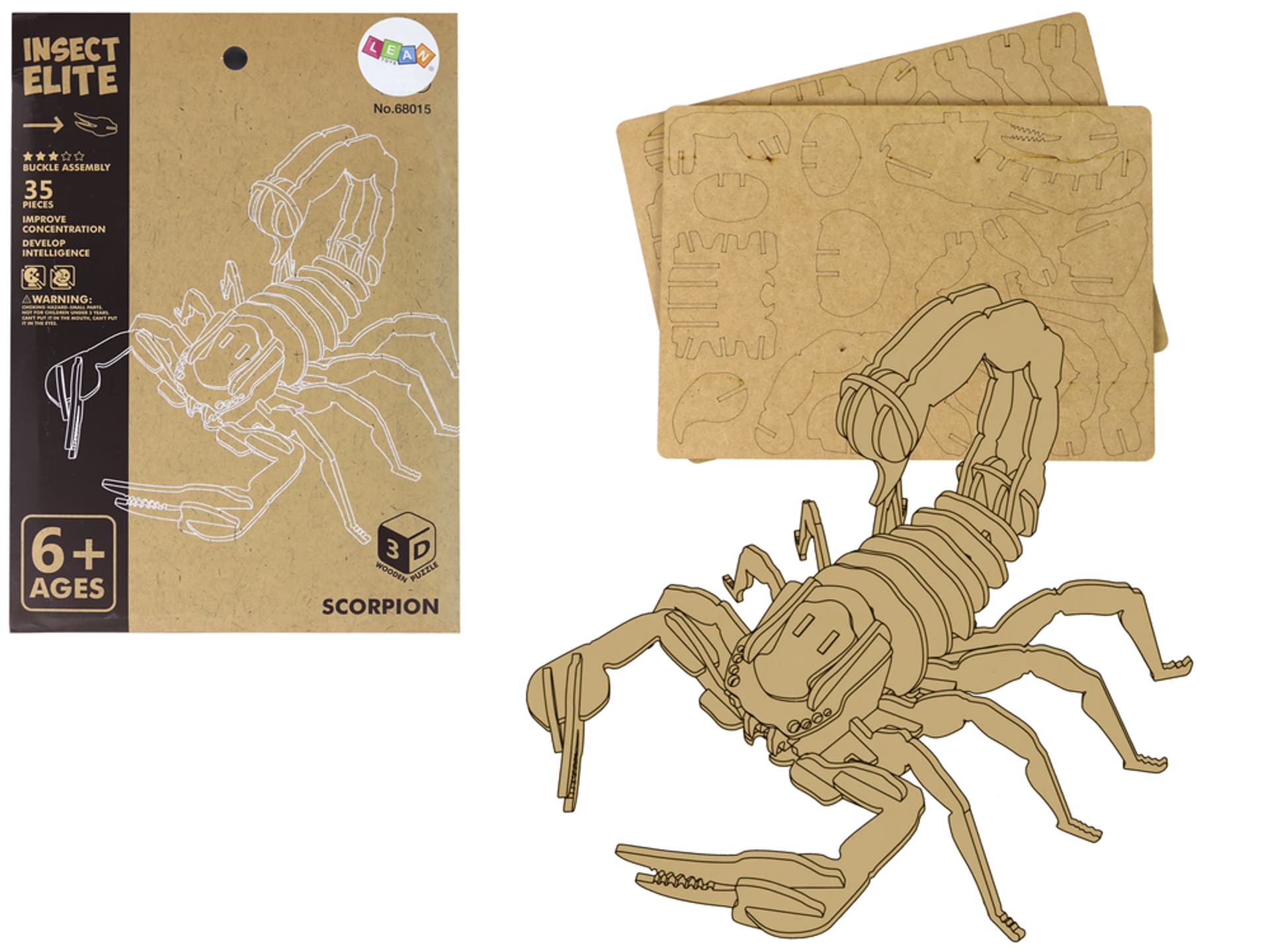 Drewniane Puzzle Przestrzenne 3D Skorpion Składanka Edukacyjna 35 Elementów
