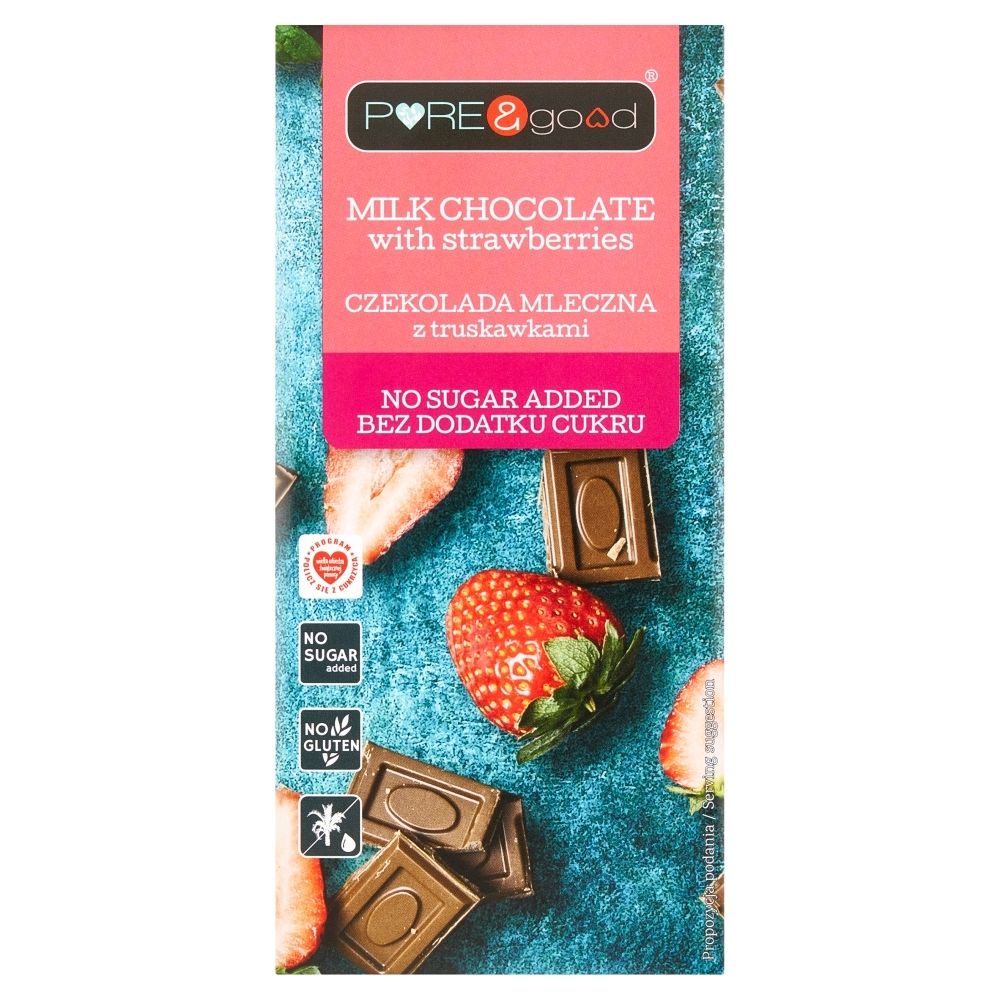 Pure and Good Czekolada Mleczna z Truskawkami bez dodatku cukru bezglutenowa 75g - Pure and Good