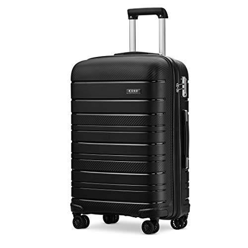 Kono Lekka walizka o średniej twardej obudowie, 66 l, bagaż podręczny z zamkiem TSA i 4 kołami obrotowymi (czarna), Czarny, M(Medium 24Inch), Walizka o średniej twardej obudowie