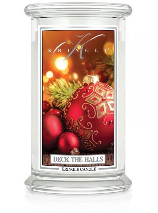 Świeca zapachowa Kringle Candle Deck The Halls, duży, klasyczny słoik, 623g z 2 knotami
